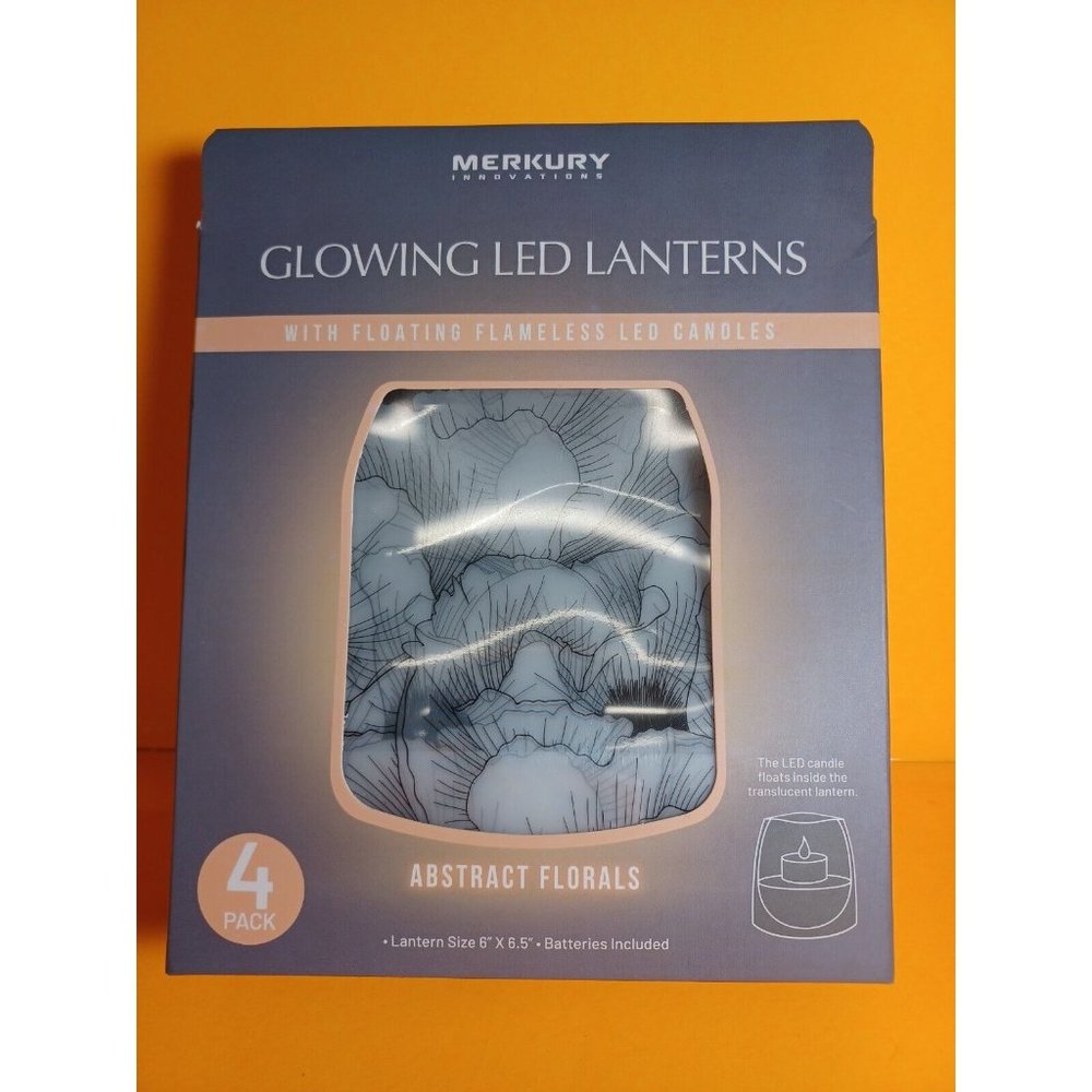 Glowing LED Lanterns With Floating Flameless LED Candles Luminaries Set of 4 NEW